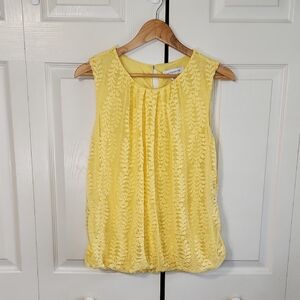 Ann Taylor Sleeveless Butter Yellow Lace Overlay Knit Top Size SM Balloon Hem